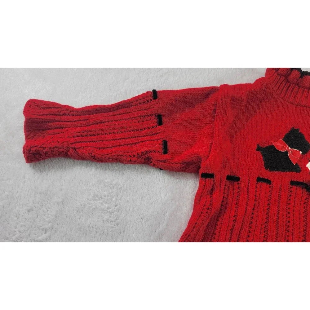 Vintage Scottish Terrier Dog Sweater Red Black Ribbon Bows Appliques 18 Months
